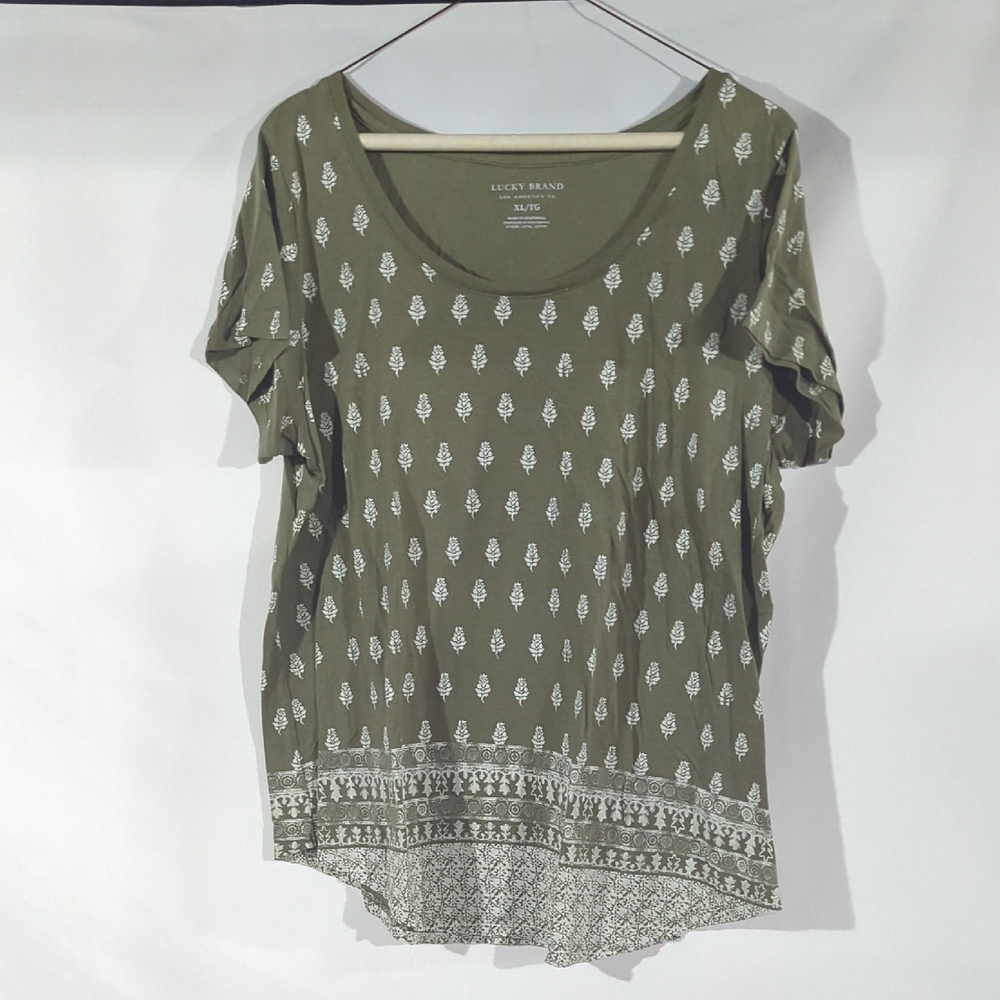 Lucky Brand Olive Short Sleeve Tee with White Accents